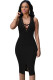 Black Lace-up Front Midi Dress