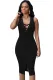 Black Lace-up Front Midi Dress