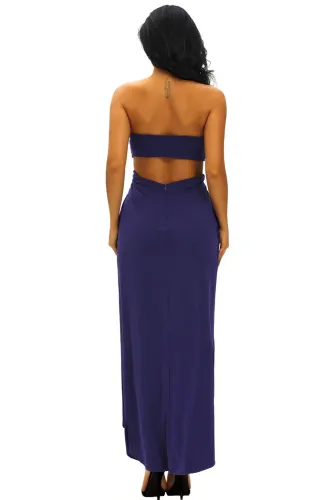 Navy Blue Draped Hollow-out Maxi Dress