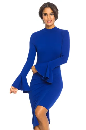 Royal Blue Keyhole Back Asymmetric Bodycon Midi Dress