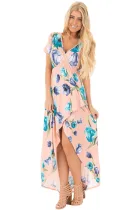 Pink Grounding Petals Print Boho Maxi Dress