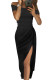 Black Off Shoulder Short Sleeve Party Dress