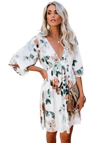 White Hawaiian Babydoll Floral Dress