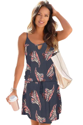 Blue Paisley Print Casual Dress