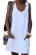 White Buttoned Pockets Sleeveless Dress