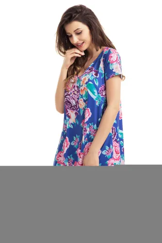 Royal Blue Pocket Design Summer Floral Shirt Dress