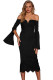 Black Split Bell Sleeve Off Shoulder Midi Dress