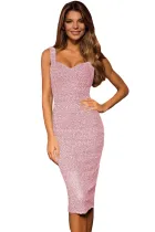 Pink Sleeveless Glitter Midi Dress