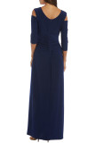 Blue Cold Shoulder Rhinestone Gown