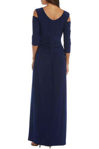 Blue Cold Shoulder Rhinestone Gown