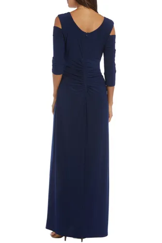 Blue Cold Shoulder Rhinestone Gown