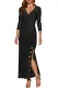 Grommet Side Slit Accent Black Maxi Dress