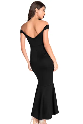 Black Off-shoulder Mermaid Jersey Evening Dress