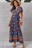 Multicolor V-Neck Beach Resort Printed Dress
