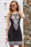 Black Bohemian Print Keyhole Front Dress