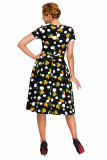 Dot Floral Print Keyhole Vintage Swing Dress