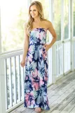 Big Summer Flower Strapless Maxi Dress with Pockets