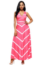 Pink V Neck Cut out Back Printed Maxi Dress