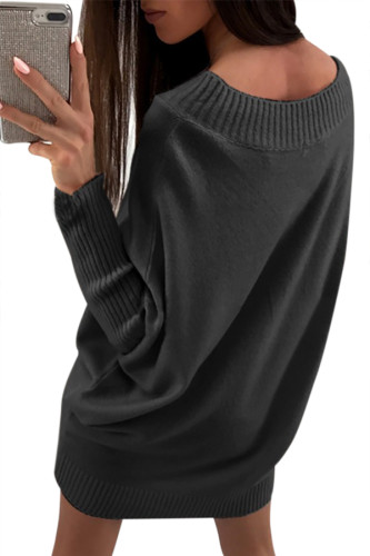 Black Stylish Long Sleeve Baggy Sweater Dress