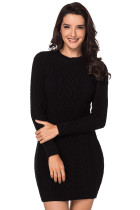 Black Slouchy Cable Sweater Dress