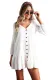 Sleeved Buttoned White Casual Short Dress