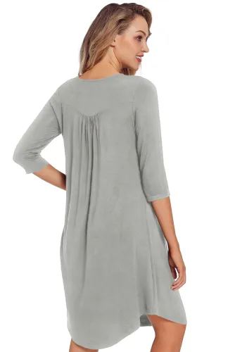 Grey Quarter Sleeve Casual Tunic Dress