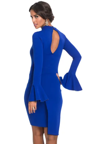 Royal Blue Keyhole Back Asymmetric Bodycon Midi Dress