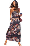 Purple Bohemian Bandeau Floral Print Maxi Dress