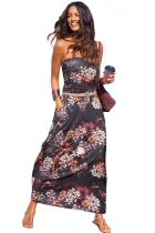Purple Bohemian Bandeau Floral Print Maxi Dress