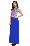 Stylish Aztec Print Sleeveless Royal Blue Maxi Dress