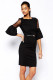 Sheer Insert Bell Sleeve Pencil Midi Dress