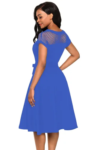 Fishnet Insert Blue Bowknot Embellished Dress