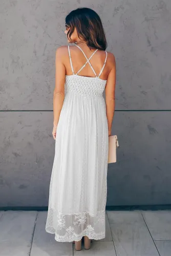 Lace Mixed Fabric Maxi Dress