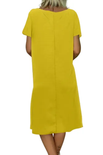 Yellow Summer Tribal Print V-Neck Shift Casual Dress
