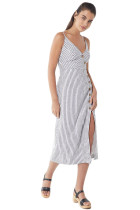 Striped Buttoned Linen Midi Dress