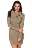 Asymmetric Buttoned Collar Apricot Bodycon Sweater Dress