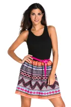 Black Tank Top Tribal Print Skirt Flared Dress