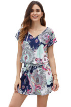 White Short Sleeve Paisley Print Dress