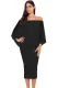 Black Off Shoulder Sleeve Detail Bodycon Midi Dress