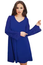 Blue Sheer Floral Sleeve Swing Dress