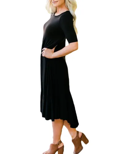 Black Flowy Ruffles Short Sleeve Casual Dress