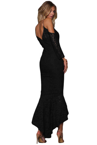 Black Lace Cold Shoulder Elegant Mermaid Party Dress