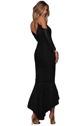 Black Lace Cold Shoulder Elegant Mermaid Party Dress