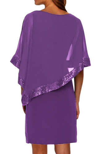 Purple Sequined Poncho Mini Dress