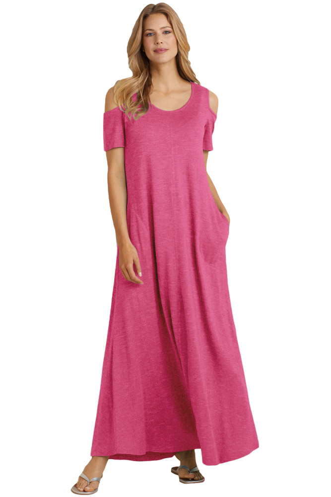 Rosy Cold Shoulder Pocket Style Maxi Dress
