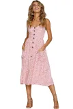 Pink Dotty Print White Buttoned Sundress