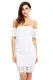 White Short Sleeve Off Shoulder Diamond Lace Bodycon Dress