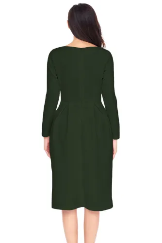 Olive Bateau Collar Casual Big Pocket Skater Dress