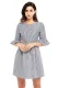 Black White Stripe Flounce Sleeve Seersucker Dress