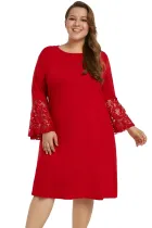 Red Sequin Lace Bell Sleeve Plus Size Mini Dress